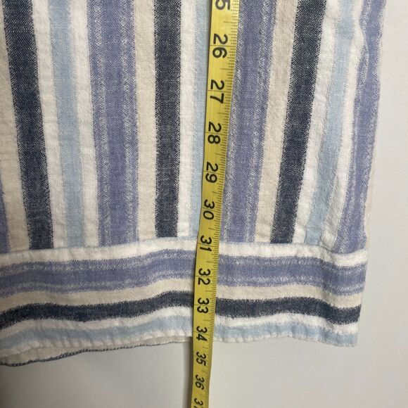 Sharagano Fully Lined Linen Blend Blue White Striped Keyhole Back Dress Size 6 - Picture 11 of 13